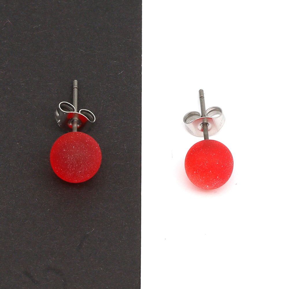 Frosted Transparent Orange Glass Stud Earrings
