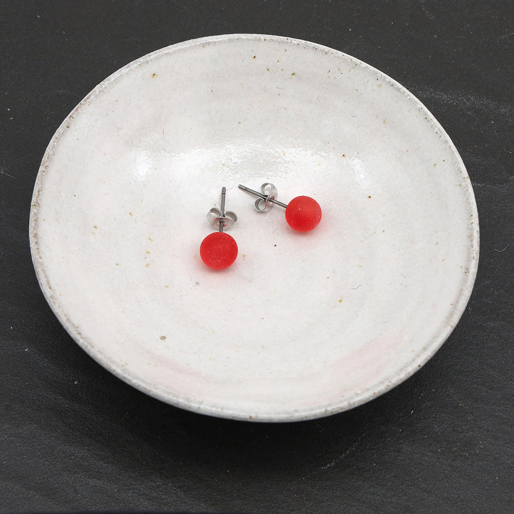 Frosted Transparent Orange Glass Stud Earrings