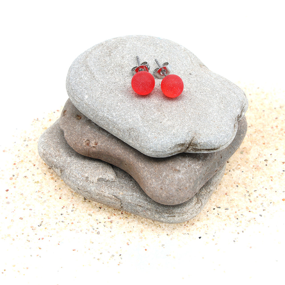 Frosted Transparent Orange Glass Stud Earrings