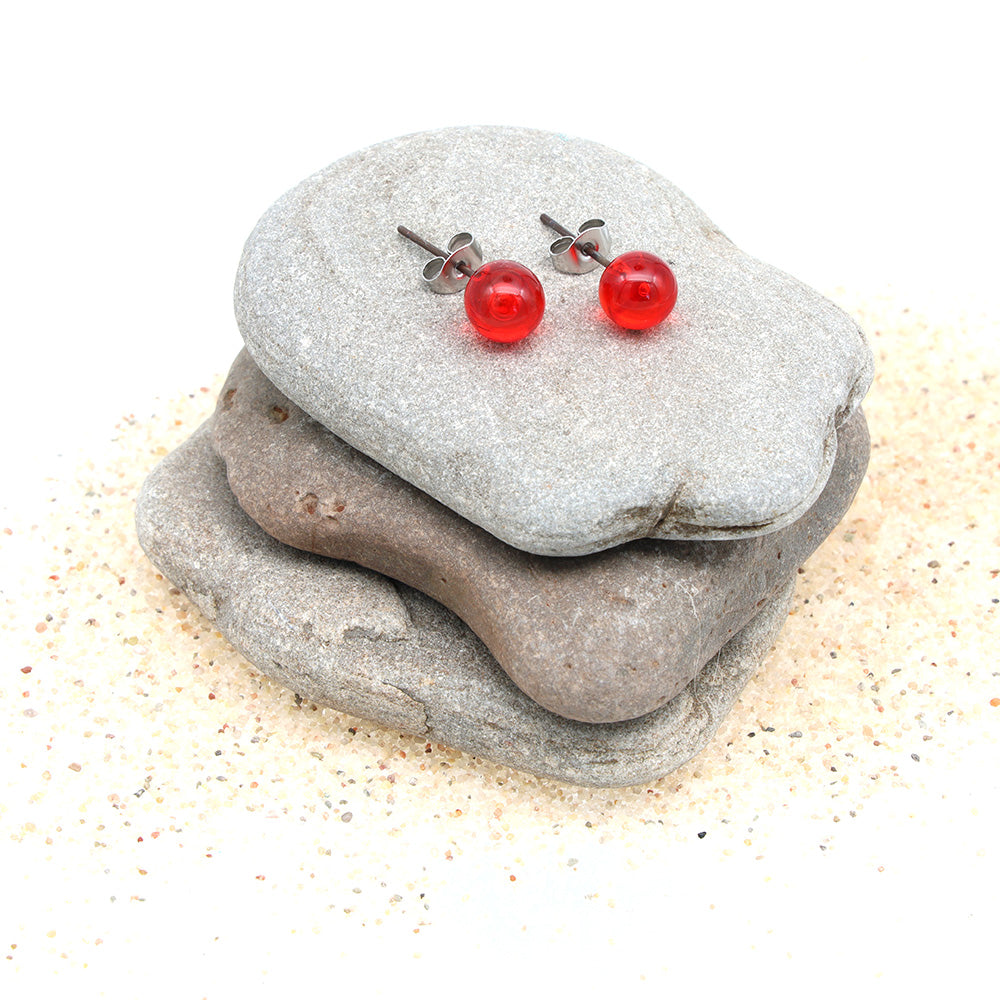 Shiny Transparent Orange Glass Stud Earrings