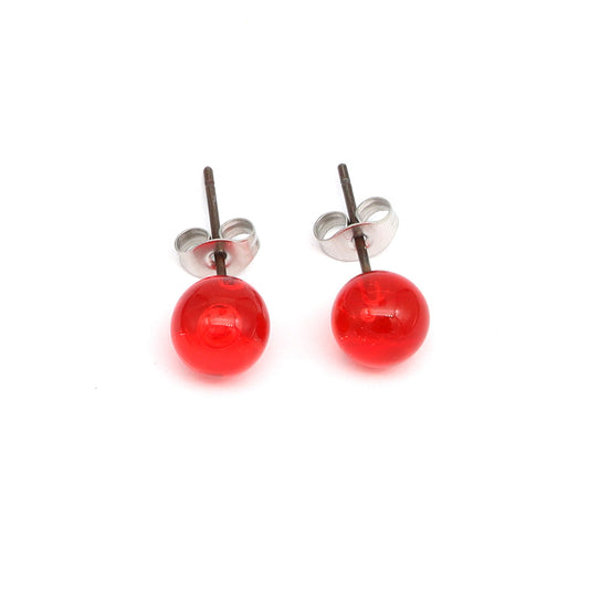 Shiny Transparent Orange Glass Stud Earrings