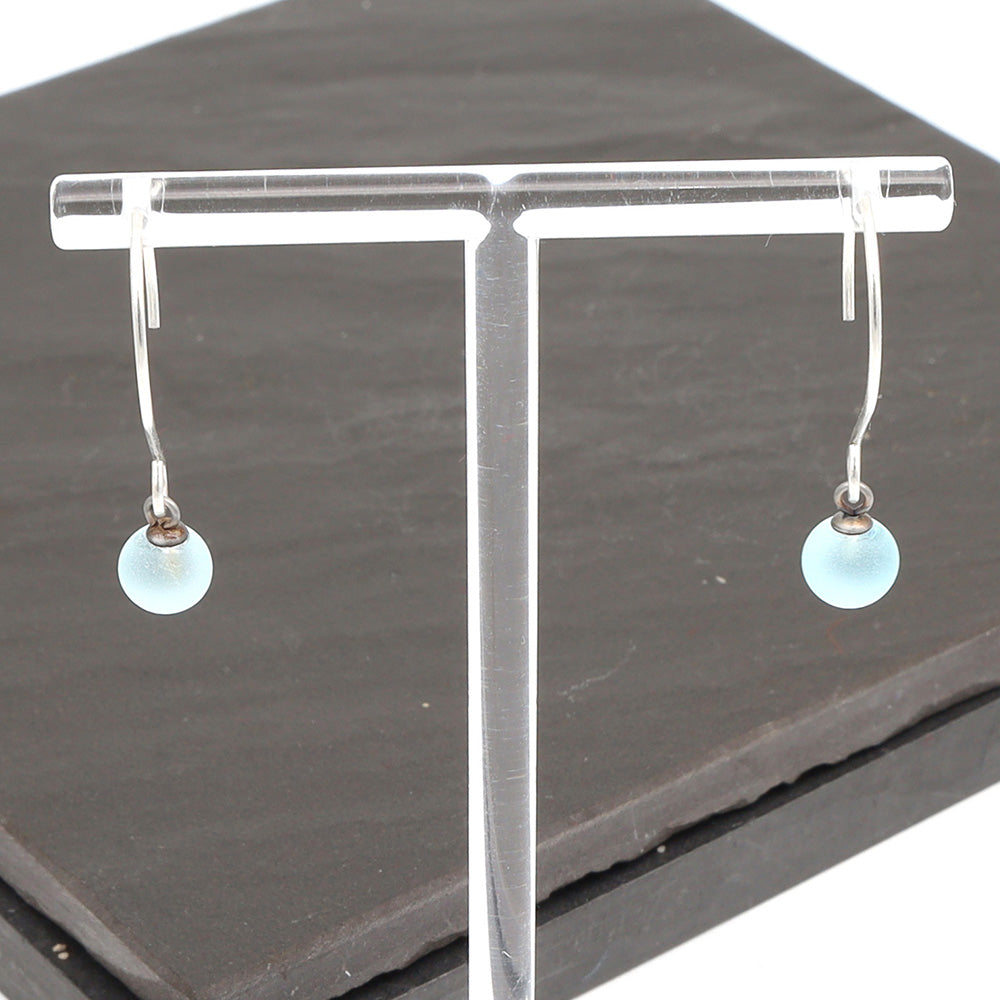 Frosted Pale Blue Tiny Ball Silver Hoop Earrings