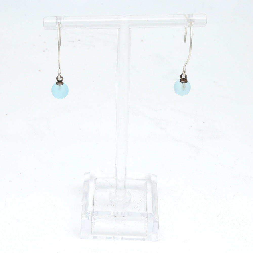 Frosted Pale Blue Tiny Ball Silver Hoop Earrings