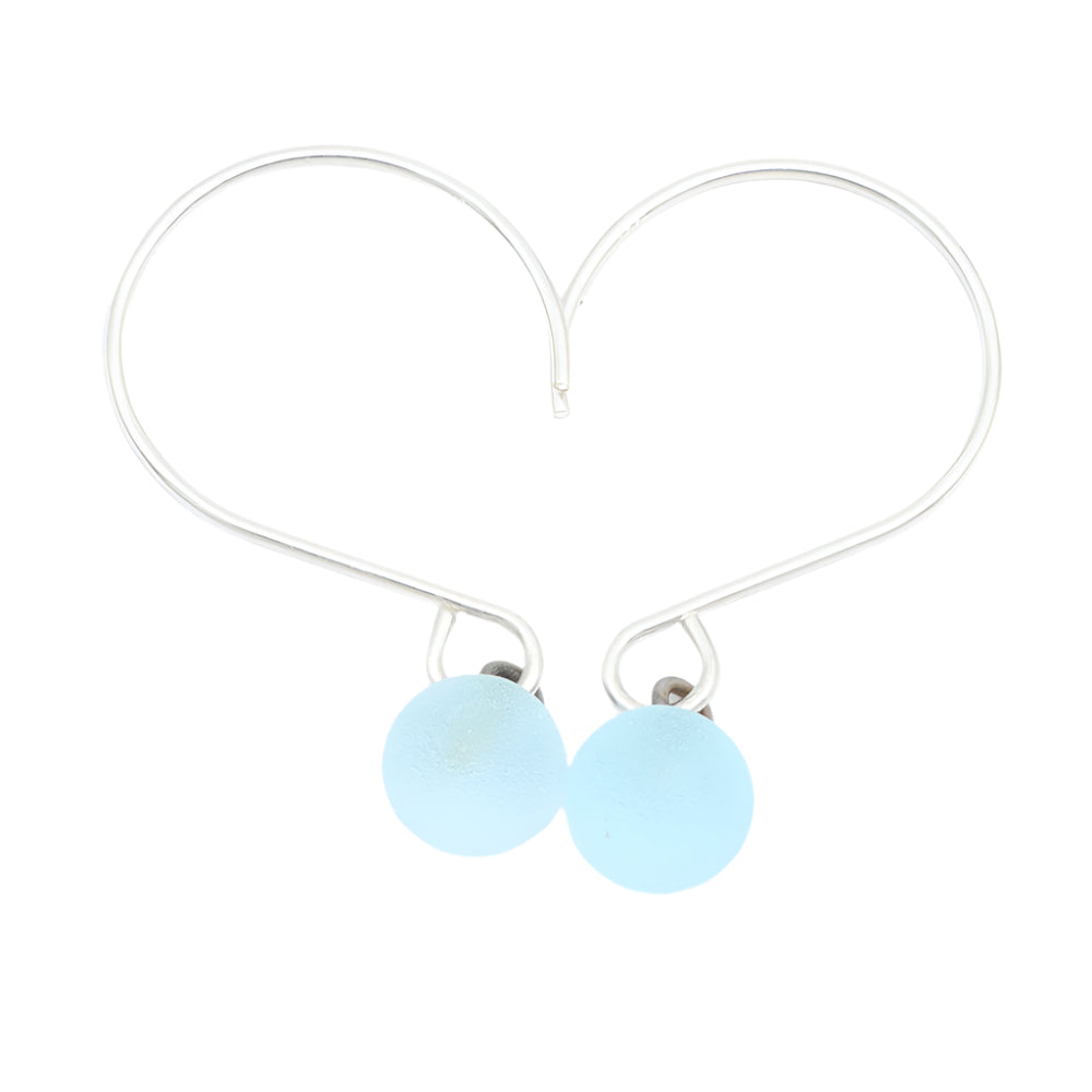 Frosted Pale Blue Tiny Ball Silver Hoop Earrings