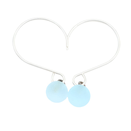 Frosted Pale Blue Tiny Ball Silver Hoop Earrings