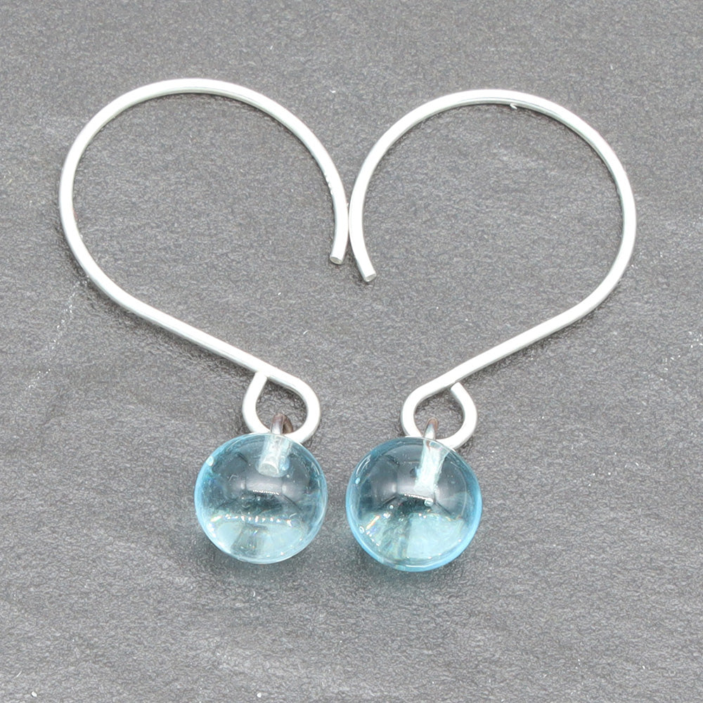 Shiny Pale Blue Tiny Ball Silver Hoop Earrings