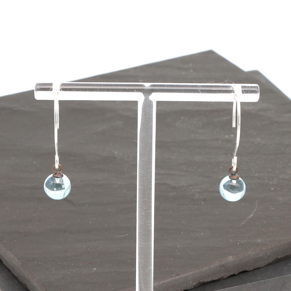 Shiny Pale Blue Tiny Ball Silver Hoop Earrings
