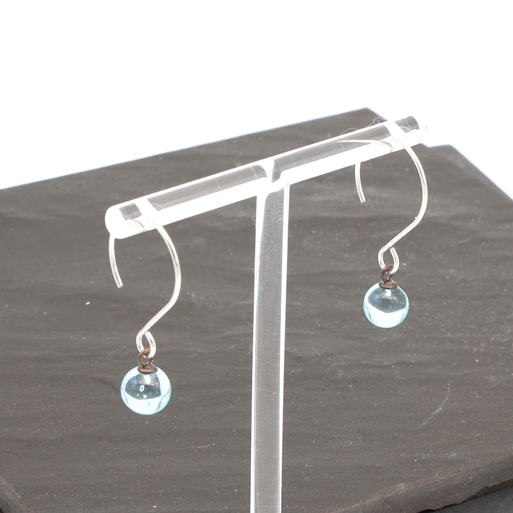 Shiny Pale Blue Tiny Ball Silver Hoop Earrings