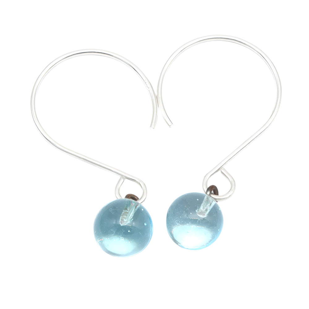 Shiny Pale Blue Tiny Ball Silver Hoop Earrings