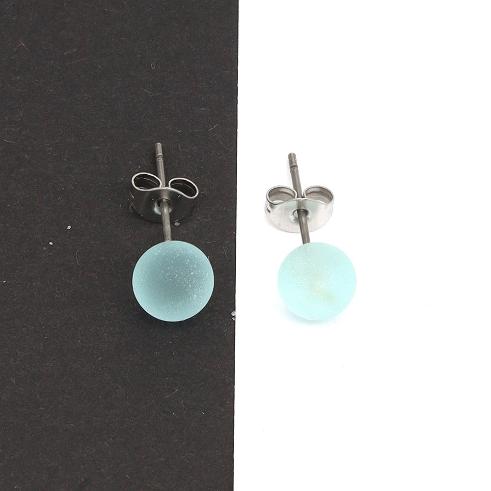 Frosted Transparent Pale Blue Glass Stud Earrings