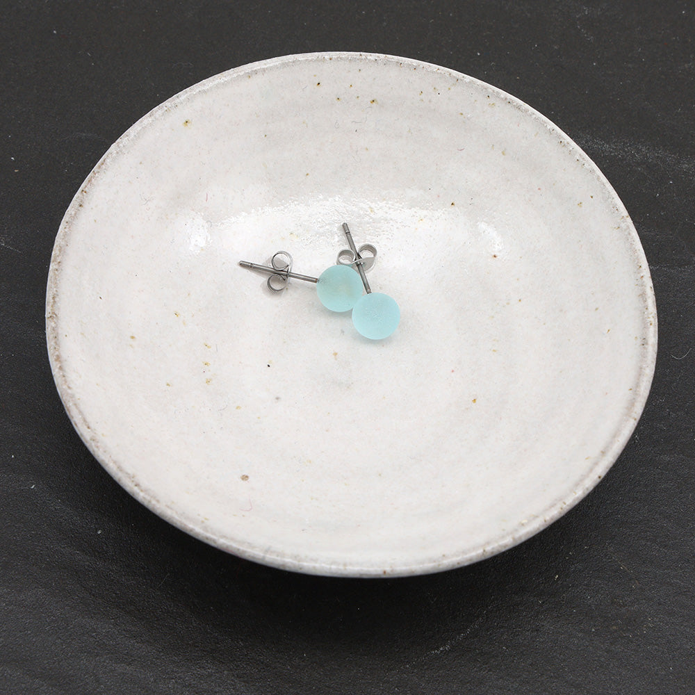 Frosted Transparent Pale Blue Glass Stud Earrings