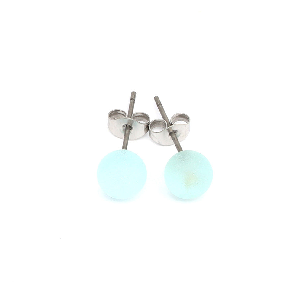 Frosted Transparent Pale Blue Glass Stud Earrings