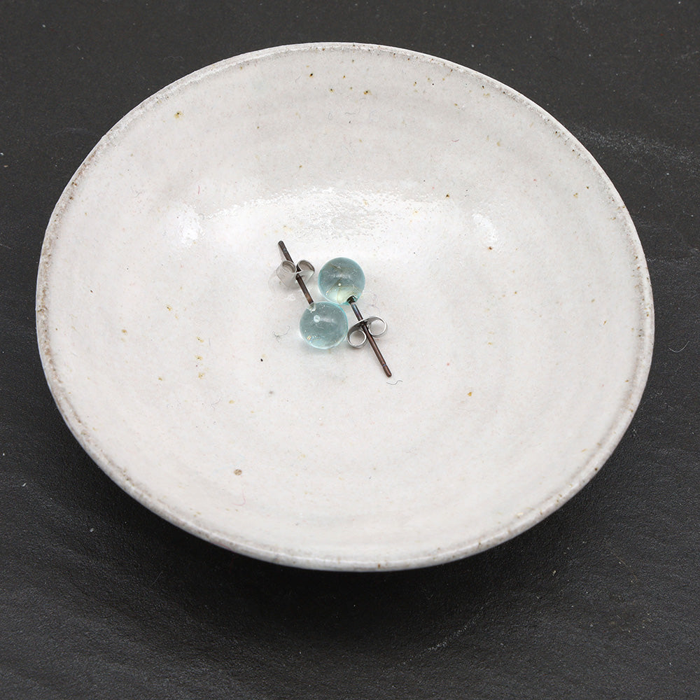 Shiny Transparent Light Blue Glass Stud Earrings