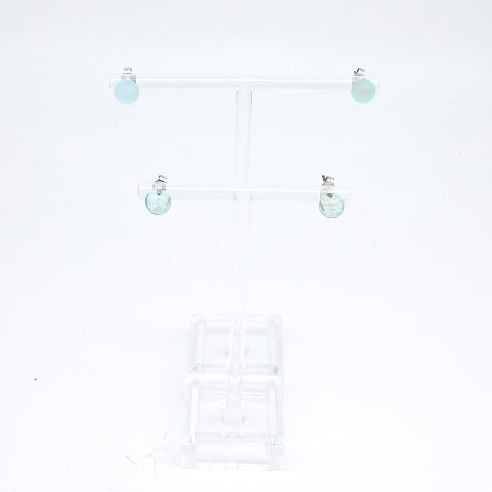 Frosted Transparent Pale Blue Glass Stud Earrings