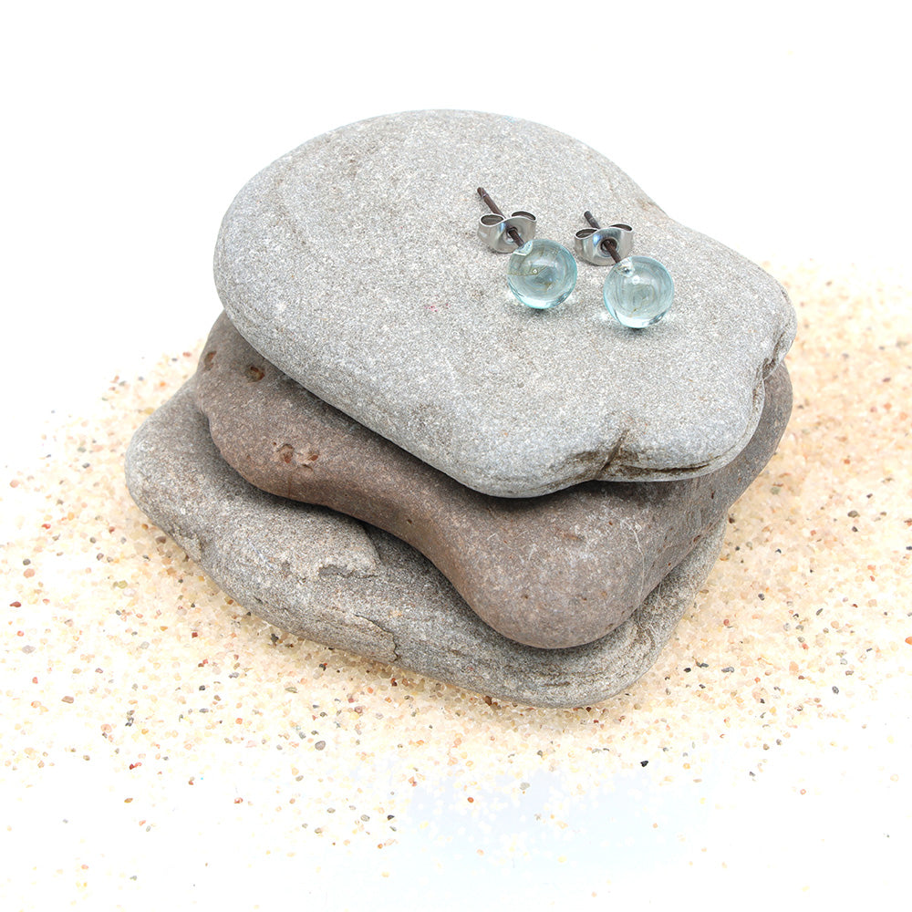 Shiny Transparent Light Blue Glass Stud Earrings