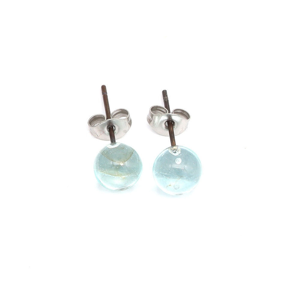 Shiny Transparent Light Blue Glass Stud Earrings