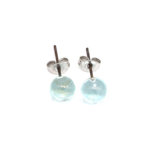 Shiny Transparent Light Blue Glass Stud Earrings