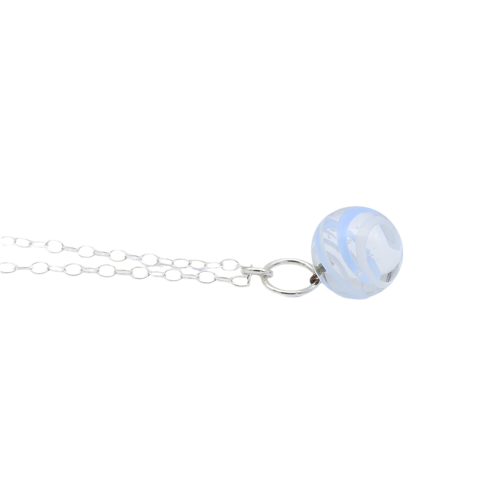 Pale Blue and White Glass Marble Necklace