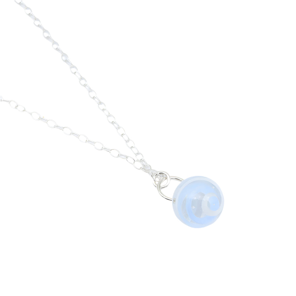 Pale Blue and White Glass Marble Necklace