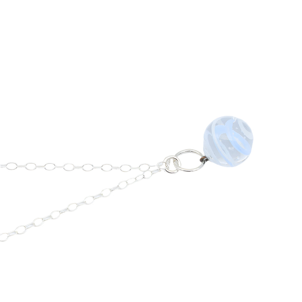 Pale Blue and White Glass Marble Necklace