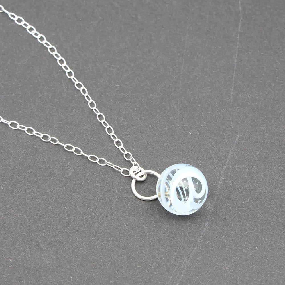 Pale Blue and White Glass Marble Necklace