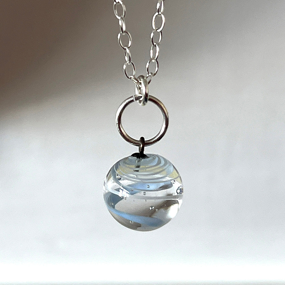 Pale Blue and White Glass Marble Necklace