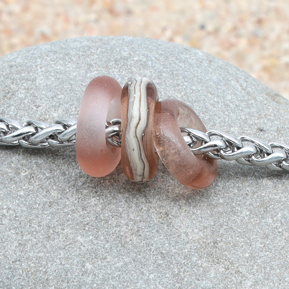 Bracelet with 3 Frosted Pink Transparent Glass Beads