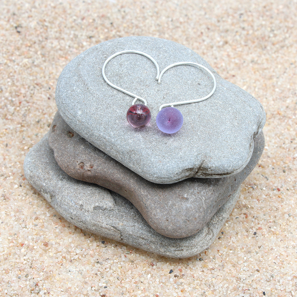 Shiny Pink Tiny Ball Silver Hoop Earrings