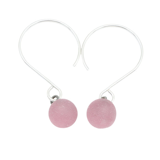 Frosted Pink Tiny Ball Silver Hoop Earrings