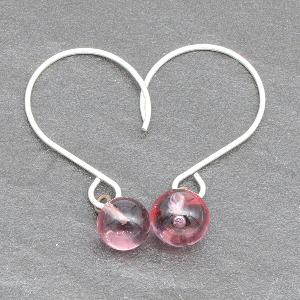 Shiny Pink Tiny Ball Silver Hoop Earrings