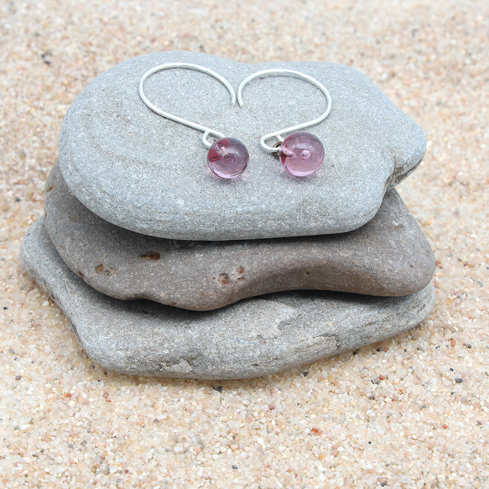 Shiny Pink Tiny Ball Silver Hoop Earrings