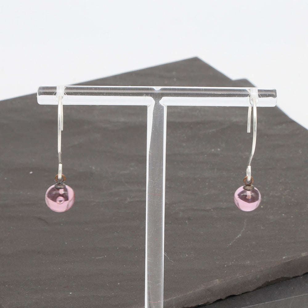 Shiny Pink Tiny Ball Silver Hoop Earrings