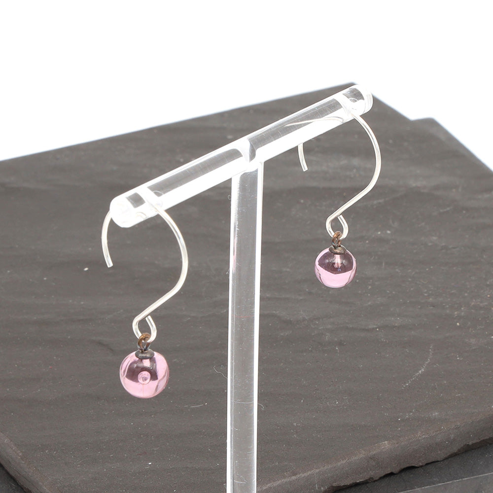 Shiny Pink Tiny Ball Silver Hoop Earrings