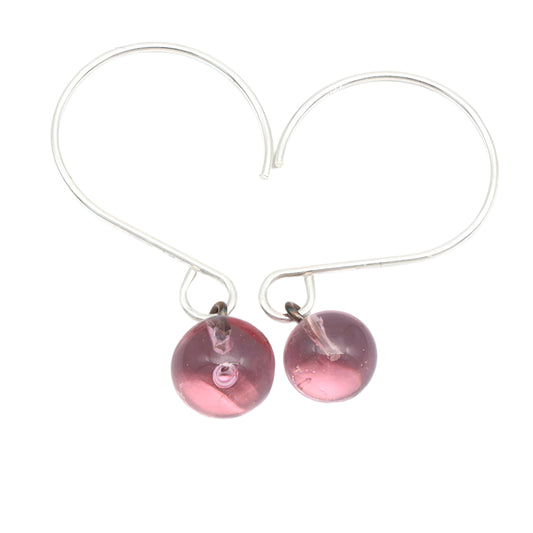 Shiny Pink Tiny Ball Silver Hoop Earrings