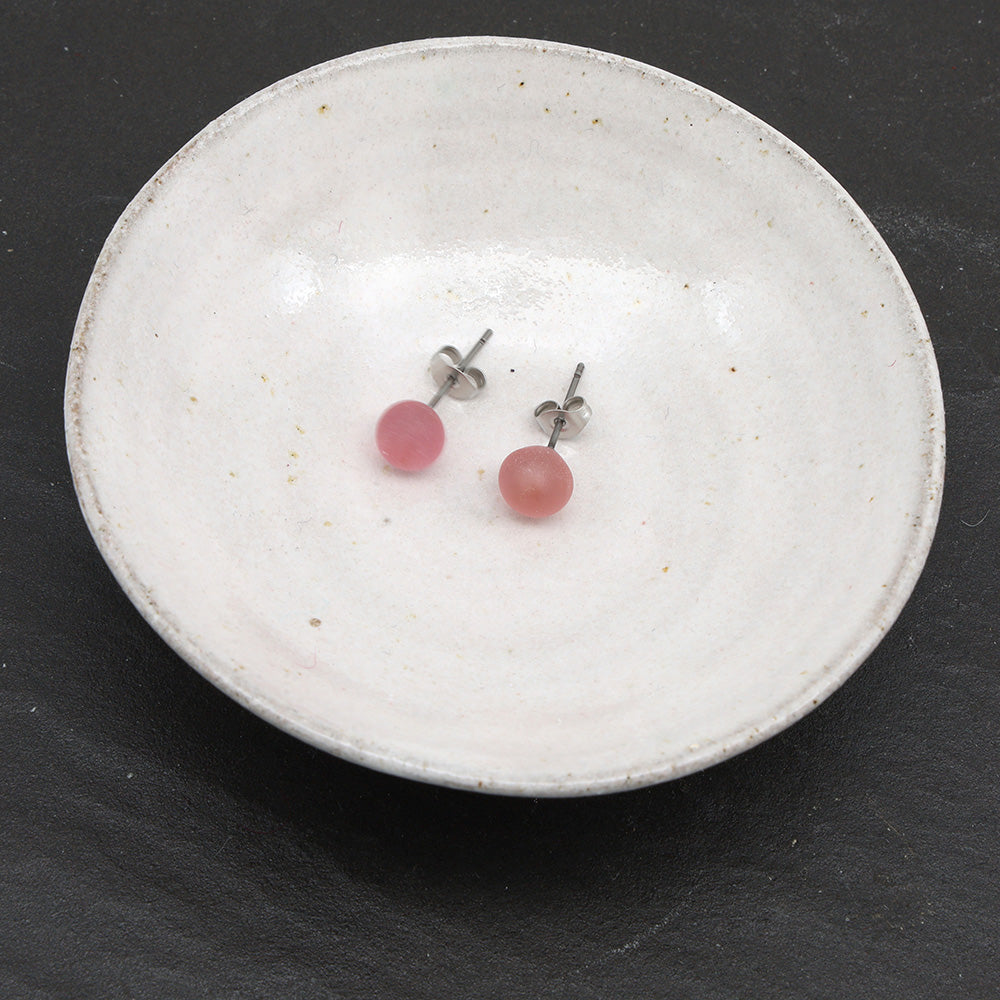 Frosted Transparent Pink Glass Stud Earrings
