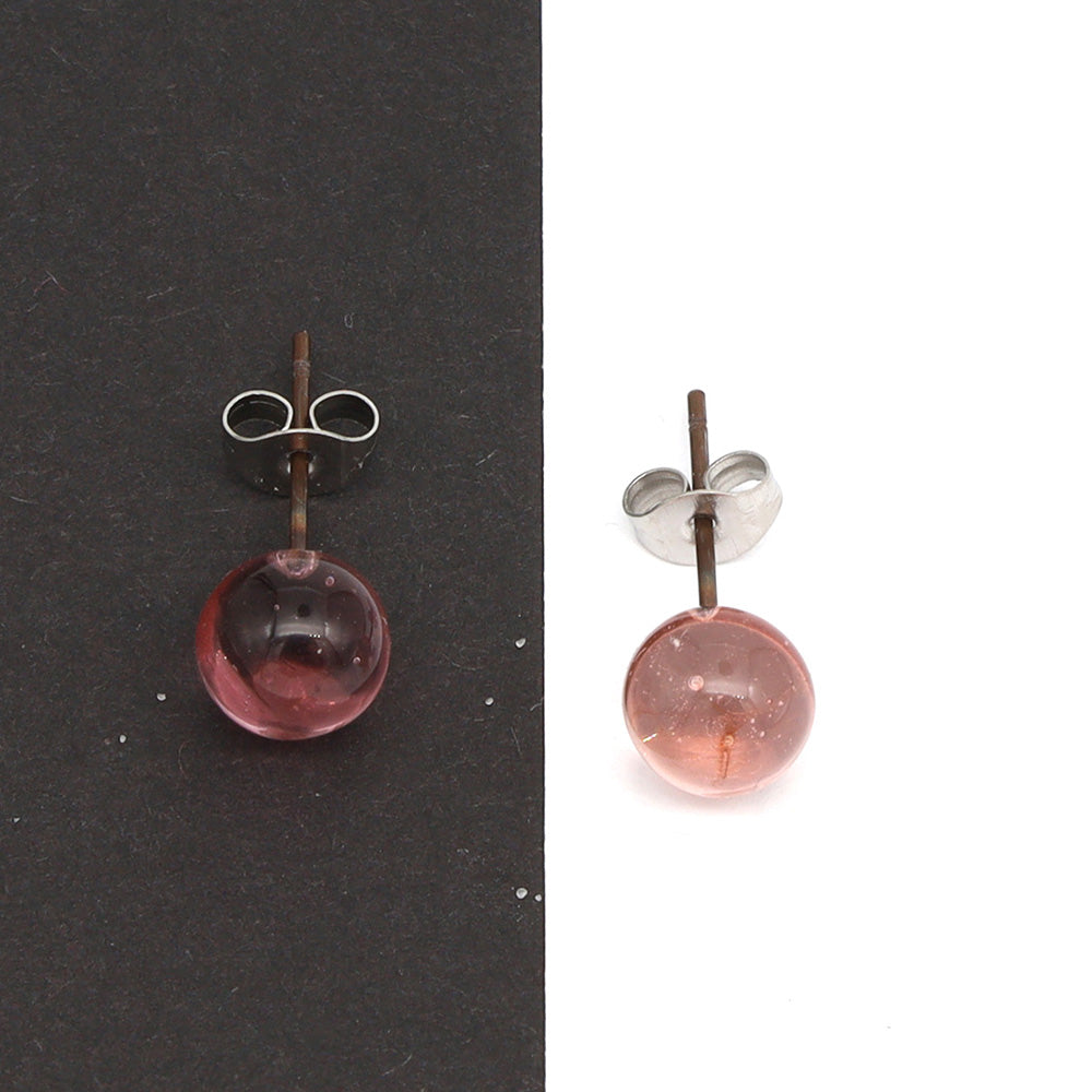 Shiny Transparent Pink Glass Stud Earrings