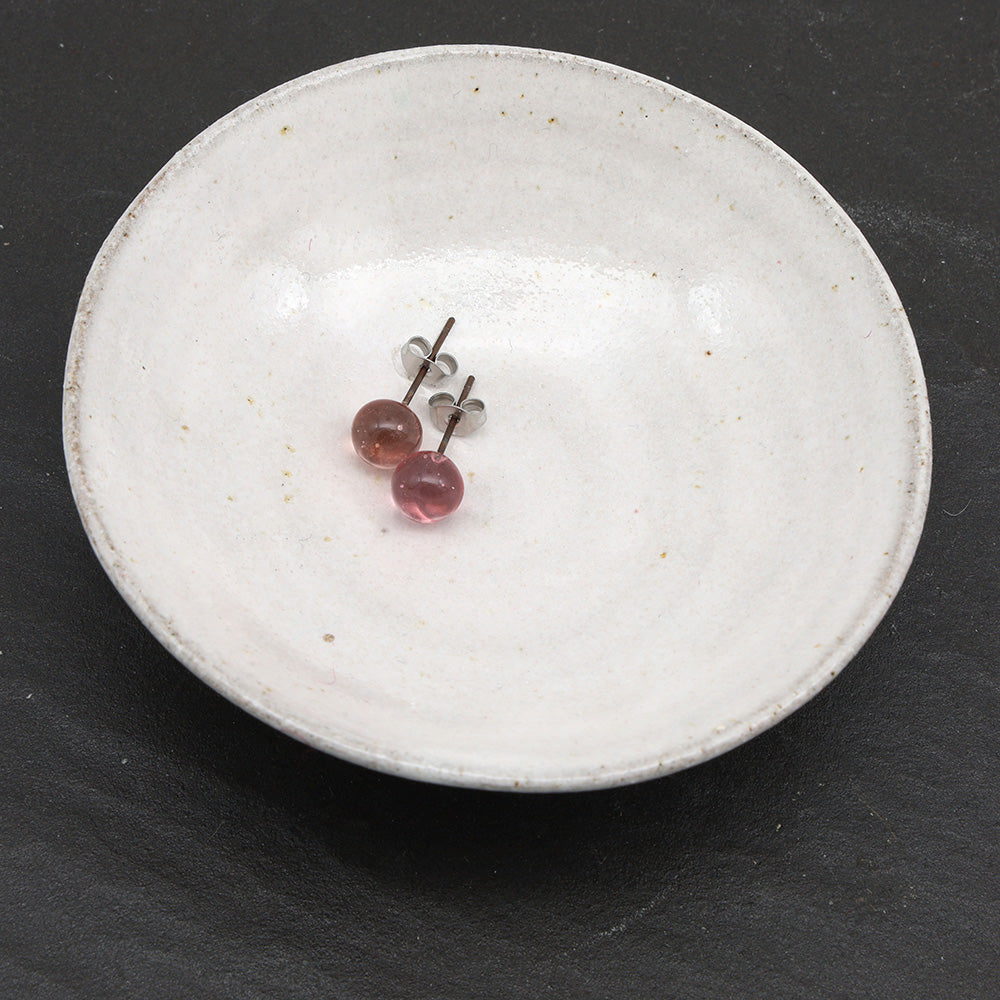 Shiny Transparent Pink Glass Stud Earrings