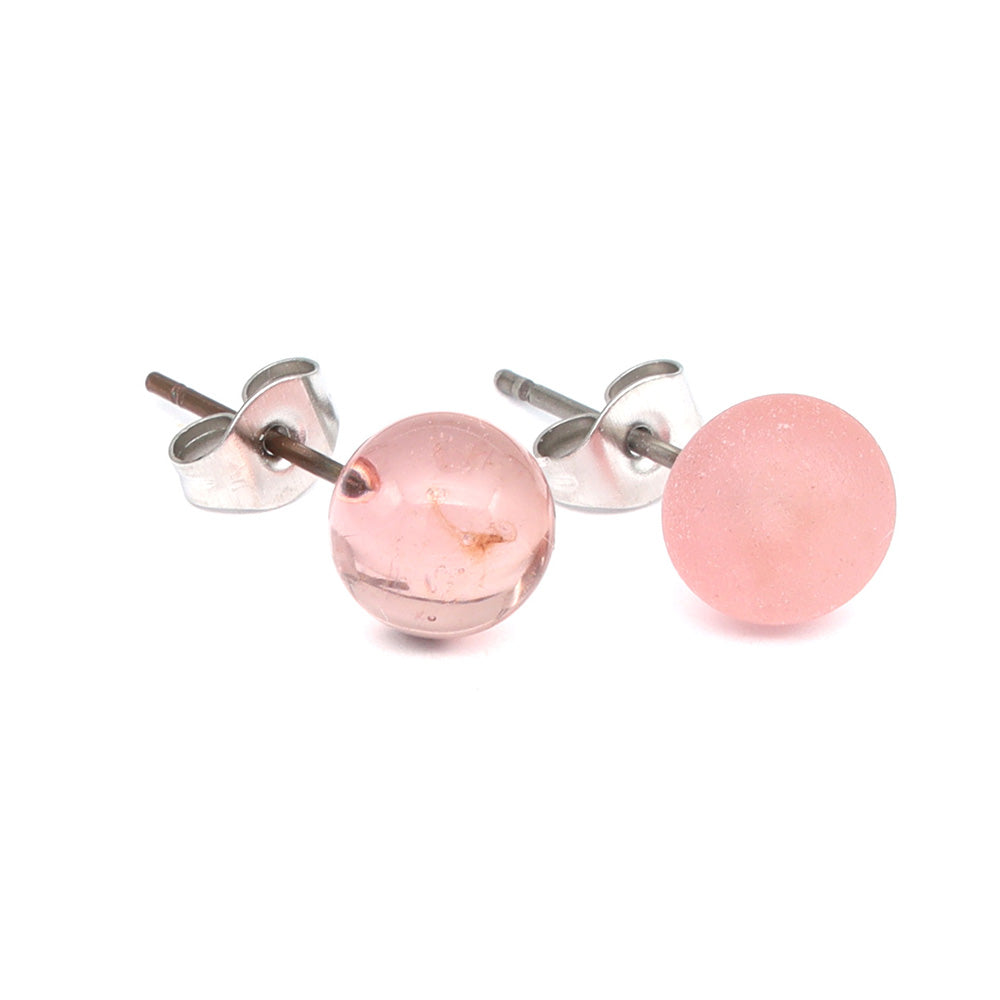 Frosted Transparent Pink Glass Stud Earrings