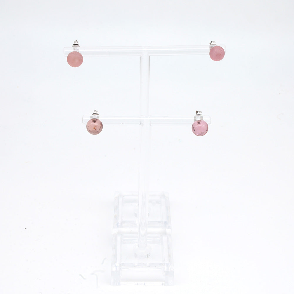 Frosted Transparent Pink Glass Stud Earrings