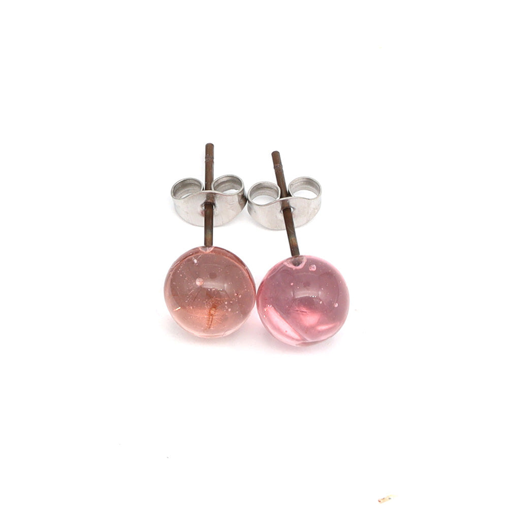 Shiny Transparent Pink Glass Stud Earrings
