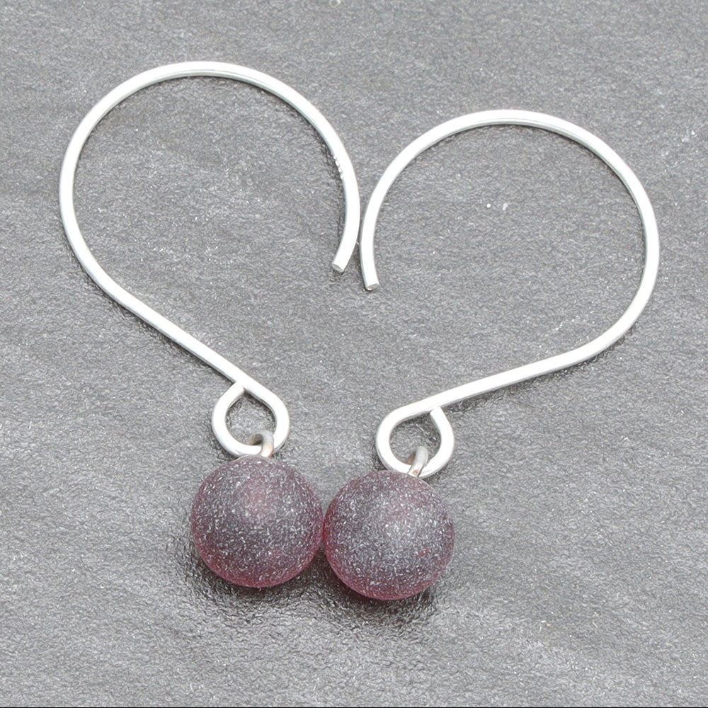 Frosted Purple Tiny Ball Silver Hoop Earrings