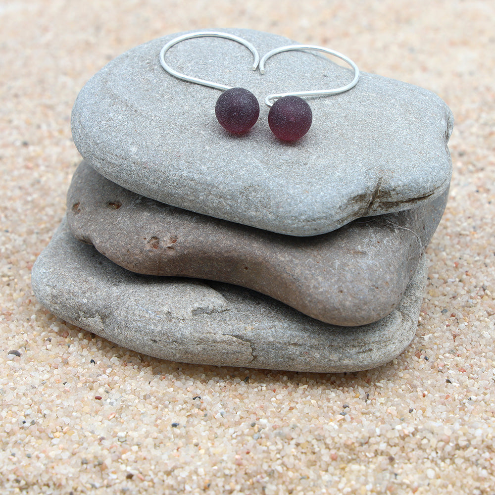 Frosted Purple Tiny Ball Silver Hoop Earrings