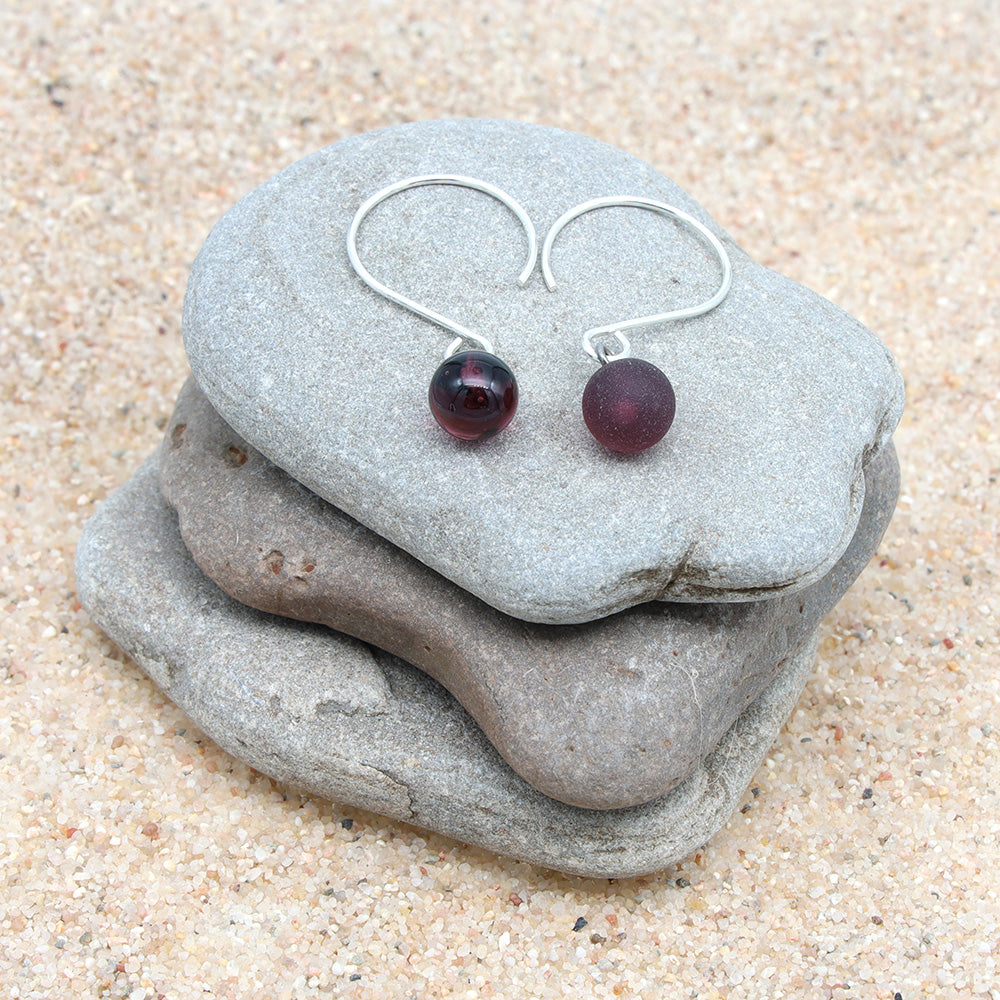 Shiny Purple Tiny Ball Silver Hoop Earrings