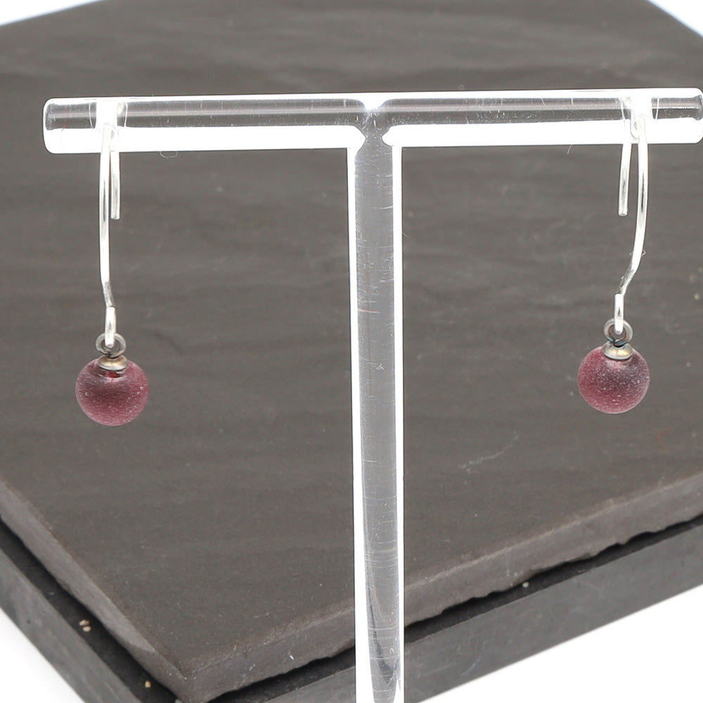 Frosted Purple Tiny Ball Silver Hoop Earrings