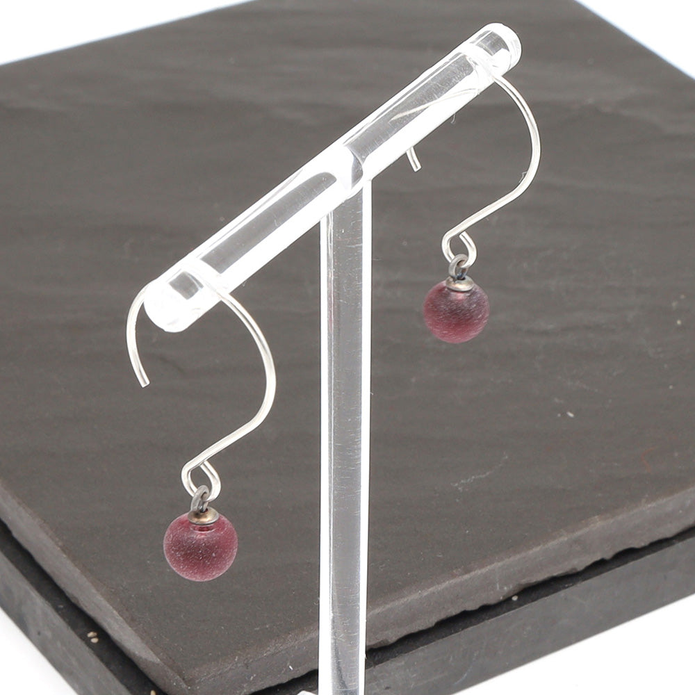Frosted Purple Tiny Ball Silver Hoop Earrings