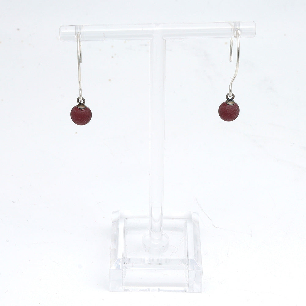 Frosted Purple Tiny Ball Silver Hoop Earrings