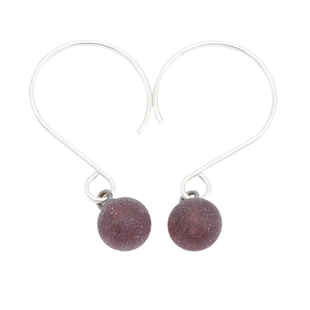 Frosted Purple Tiny Ball Silver Hoop Earrings