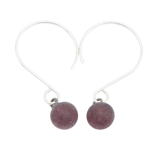 Frosted Purple Tiny Ball Silver Hoop Earrings