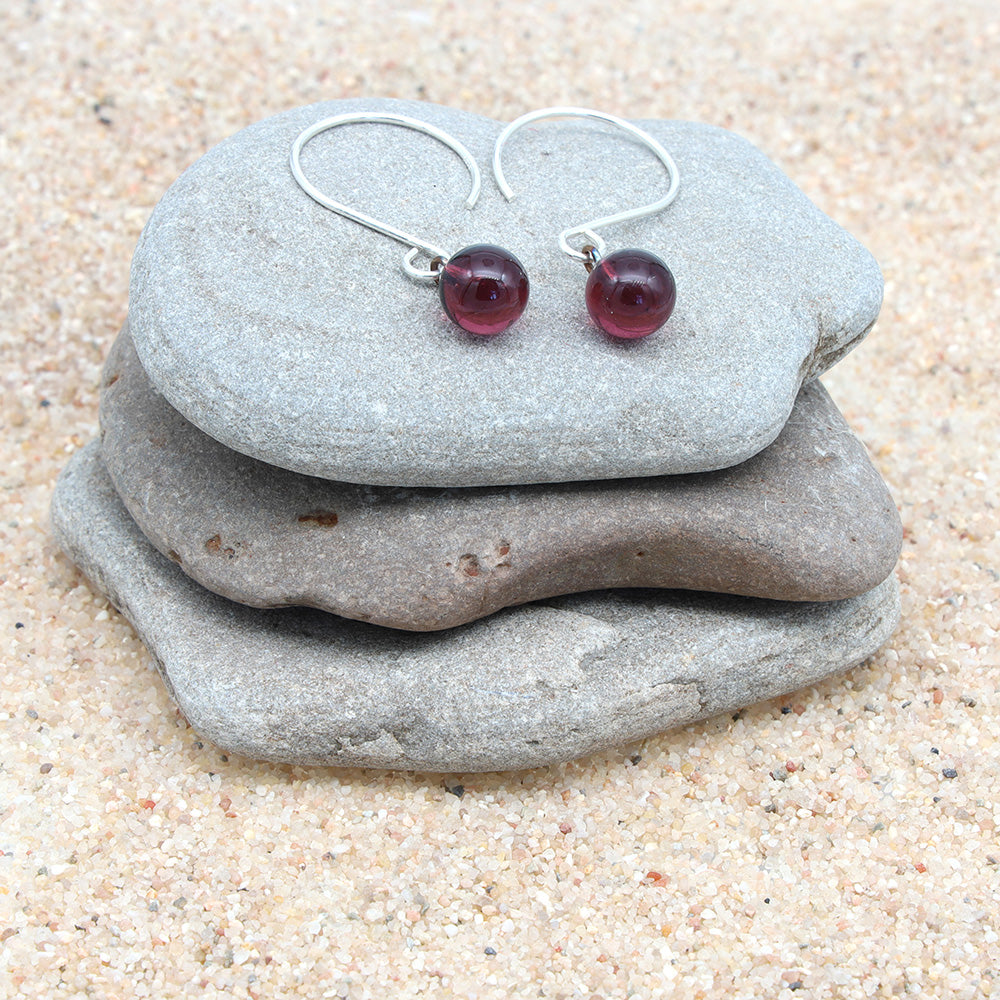 Shiny Purple Tiny Ball Silver Hoop Earrings