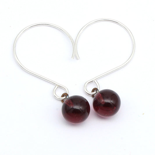 Shiny Purple Tiny Ball Silver Hoop Earrings